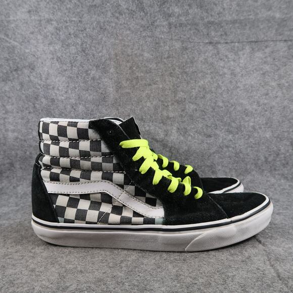 Vans Shoes Womens 9.5 Sk8 Hi Sneakers Checkered Suede Canvas Black White Casual - Picture 1 of 14